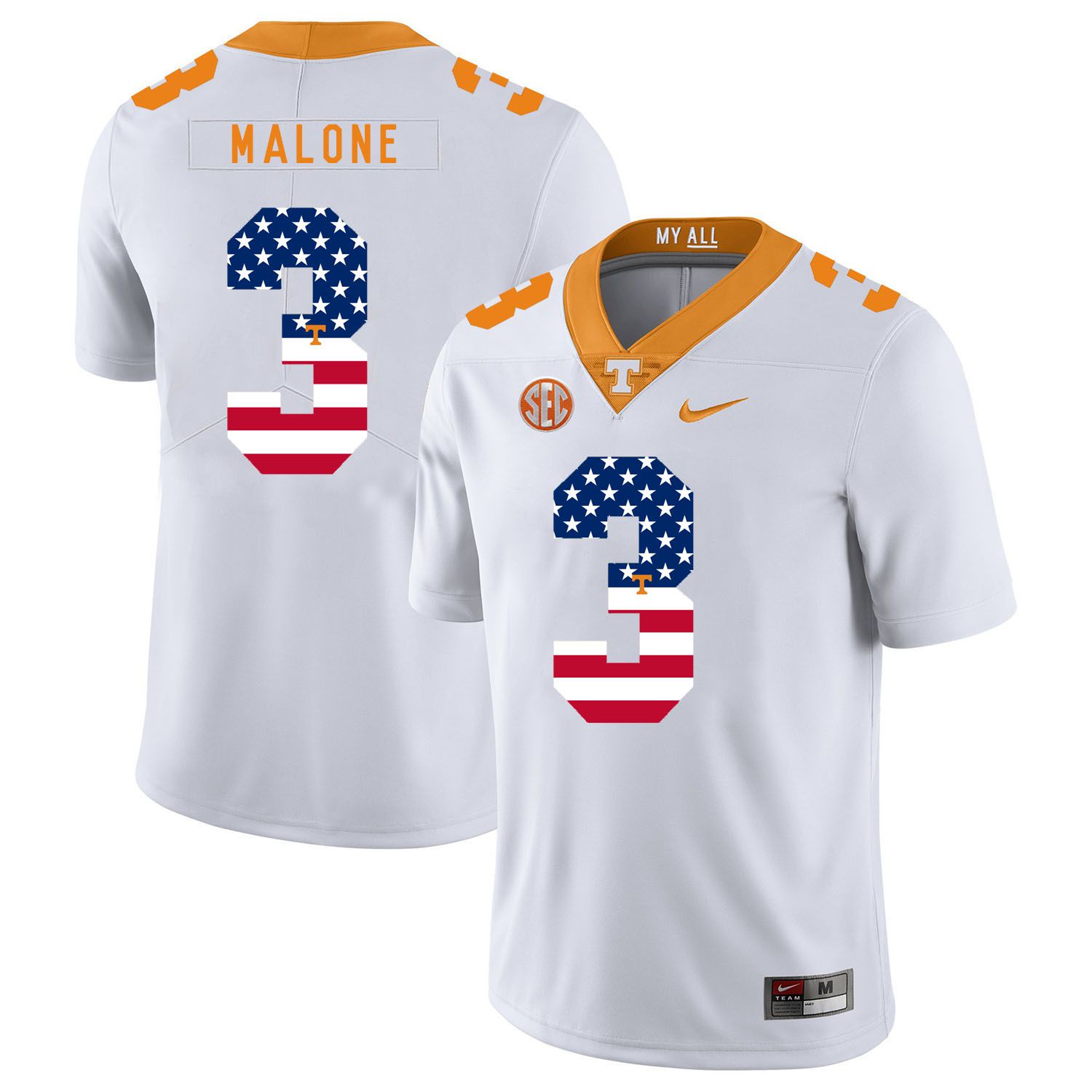 Men Tennessee Volunteers 3 Malone White Flag Customized NCAA Jerseys